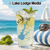 Glass with lime drink, compass, lake map, and "California" text.