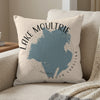 Light colored pillow with Lake Moultrie, South Carolina map graphic and text.