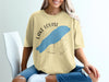 Yellow t-shirt with "Lake Louise Banff" text, blue lake shape, and compass design.