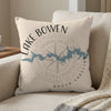 Pillow with Lake Bowen, South Carolina map and compass graphic