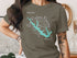 Olive green t-shirt with Sam Rayburn Reservoir map and compass design.