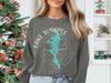 Gray sweatshirt with a turquoise Lake Sunapee map and compass design.