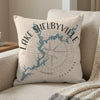 Pillow with blue Lake Shelbyville map, compass, and "Illinois" text.