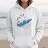 White hoodie with "Lake Erie Pennsylvania" map and compass design.