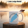 White mug with "Rattlesnake Lake Washington" and a blue lake outline.