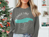 Donner Lake California graphic sweatshirt with compass and teal lake shape.