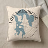 Pillow with blue map of Lake Massabesic and compass, includes "NEW HAMPSHIRE".