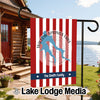 Customizable Willow Springs Lake flag with red and white stripes, and lake map graphic.