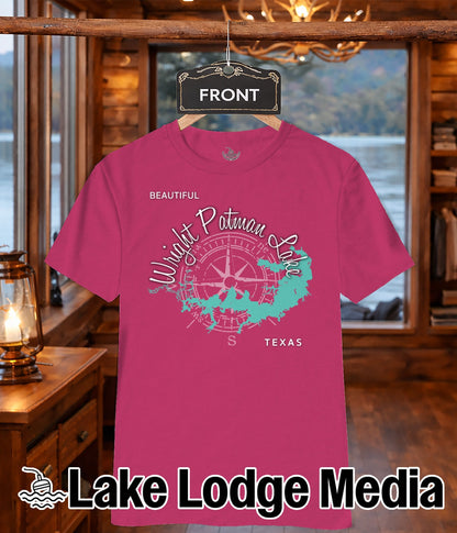 Pink t-shirt with "Wright Patman Lake Texas" map design.