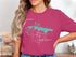 Pink t-shirt with map of Atsion Lake, New Jersey, and compass rose.