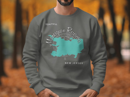 Sweatshirt with map of Manasquan Reservoir, New Jersey.