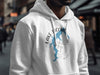 White hoodie with Lake of the Ozarks, Missouri map on front.