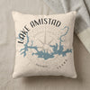 Pillow with "Lake Amistad Texas" text and blue lake outline map.