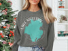 Grey sweatshirt with Lake Moultrie South Carolina map graphic and compass rose.