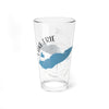 Clear glass pint glass with a blue Lake Erie map and compass design.
