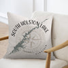 Pillow with South Holston Lake map and compass design, Virginia.