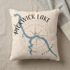 Cream pillow with blue Pickwick Lake map design and compass rose.
