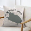 Pillow with Round Valley Reservoir map and compass rose, text "NEW JERSEY".