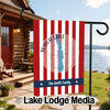 Red and white striped garden flag with Torch Lake Michigan design and "The Smith Family".