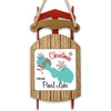 Sled ornament with "Merry Christmas From Pearl Lake" text and a turquoise map shape.