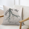 Light gray pillow with "STOCKTON LAKE MISSOURI" and a compass rose map design.