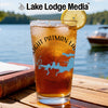 Glass of iced tea with lemon slice, featuring "Lake Patman" lake map and compass design.