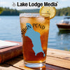 Glass of iced tea with a lemon slice and Jordan Pond map graphic.