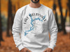 White sweatshirt with Lake Shelbyville map and compass design.