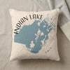 Cream pillow with blue Indian Lake map design and "INDIAN LAKE OHIO" text.