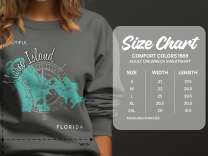 Comfort Colors sweatshirt size chart with measurements in inches.