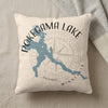 Pillow with Pokegama Lake Minnesota map design and compass rose detail.