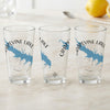 Three clear glasses with blue maps of Grapevine Lake and "Grapevine Lake Texas" text.