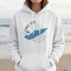 White hoodie with Lake Erie map and compass design and "Michigan" text