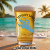 Glass of beer with Lake Winnipesaukee map graphic and "New Hampshire" text.