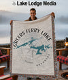 Throw blanket with Greer's Ferry Lake map and compass design, Arkansas.
