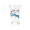 Clear glass pint glass with "Rainbow Lake" text, Maine map, and compass design.