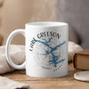 White mug with Lake Greeson Arkansas map and compass design.