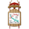 Christmas ornament shaped like a sled with "Merry Christmas from Lake O' The Pines".