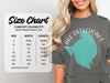 Comfort Colors 1717 heavyweight adult tee size chart with width and length measurements.