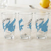 Three clear glasses with blue maps and "Leech Lake Minnesota" text.