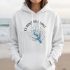 White hoodie with "Clarks Hill Lake Georgia" design and compass graphic.