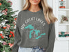 Dark grey sweatshirt with "The Great Lakes" text and compass design featuring teal Great Lakes.