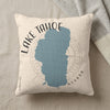 Cream pillow with blue Lake Tahoe map and text "LAKE TAHOE NEVADA"