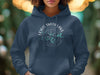 Navy blue hoodie with a Lewis Smith Lake Alabamains design featuring a compass and map.