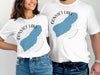 White t-shirts with blue Convict Lake map graphic and compass rose.