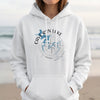 White hoodie with Cave Run Lake Kentucky map and compass graphic on chest.