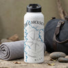White water bottle with "Tall Jackson West" text and compass design.