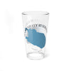 Clear glass pint glass with Round Valley Reservoir map and text.