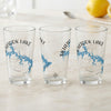 Three clear glasses feature a blue map of Skiatook Lake and a compass rose.