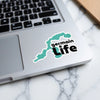Turquoise map of Lake Superior with text "Germain Life" and logo.